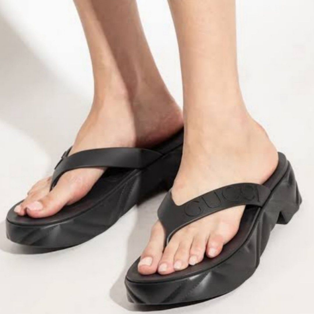 COD SALE EU 37 FIXEDPRICE RESELLERPRICE Gucci Thong Platform Sandal Black Rubber GG Flipflops Slippers Platform Flipflops GG Slippers Gucci Slippers