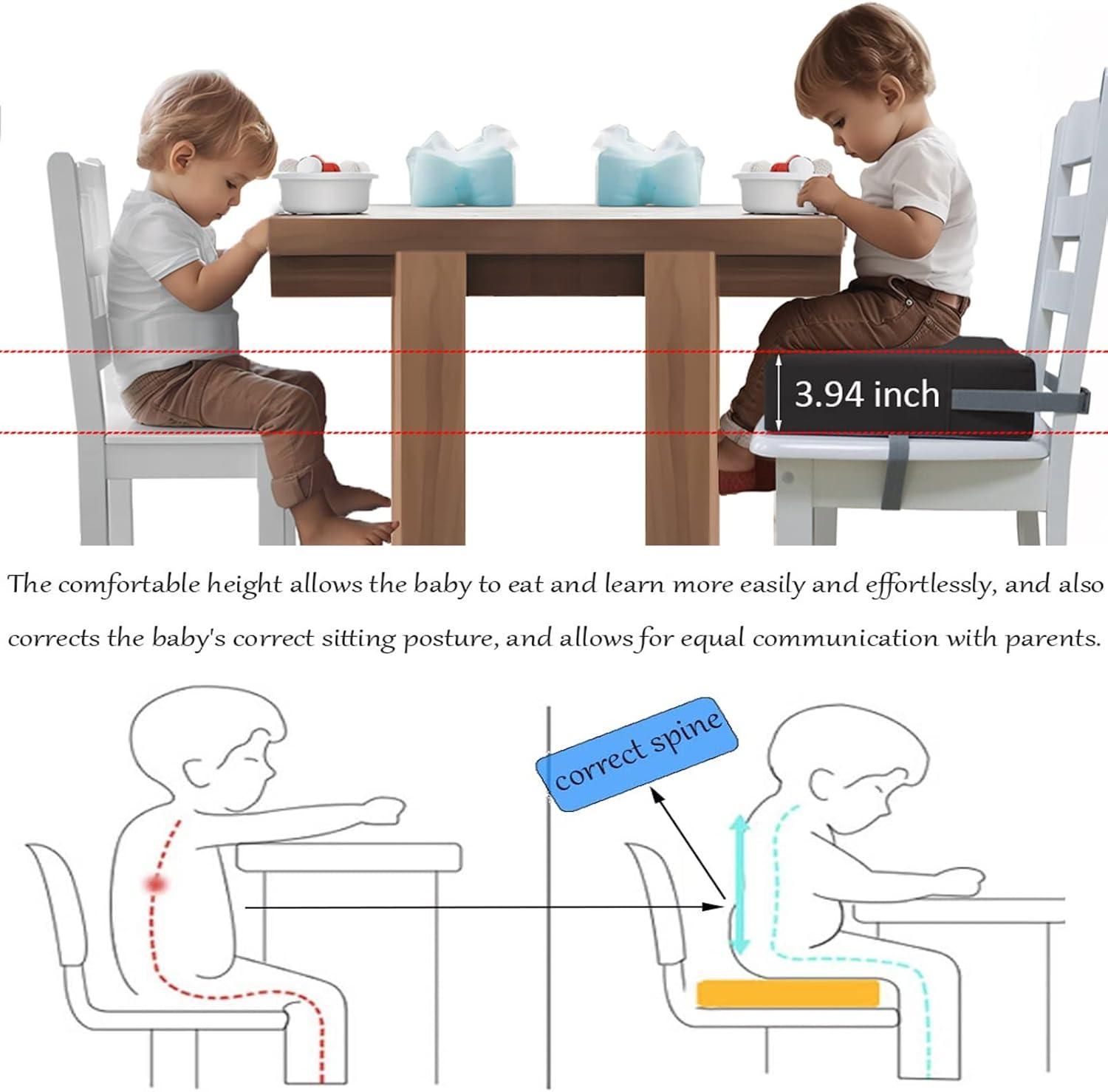 Toddler Booster Seat For Dining Table, 4inch Toddler Cushion Portable Booster Seats Baby Adjustable Kids Chair Heightening Booster Washable Chair Seat Pad Mat For Kids Blue