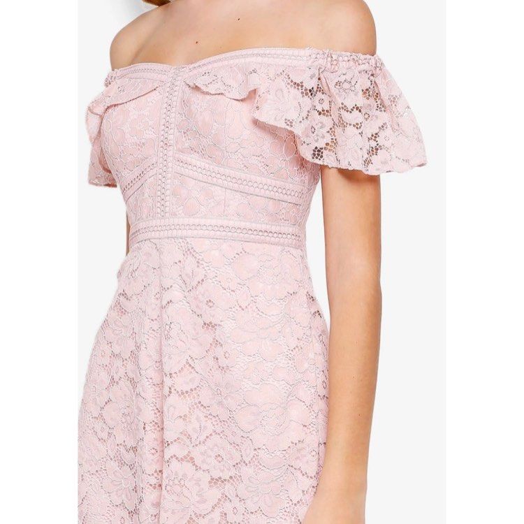Forever New Phillipa Floral Lace Off Shoulder Mermaid Midi Dress nude blush pink bridal wedding bridesmaid coquette Women s Fashion Dresses Sets Evening dresses gowns on Carousell