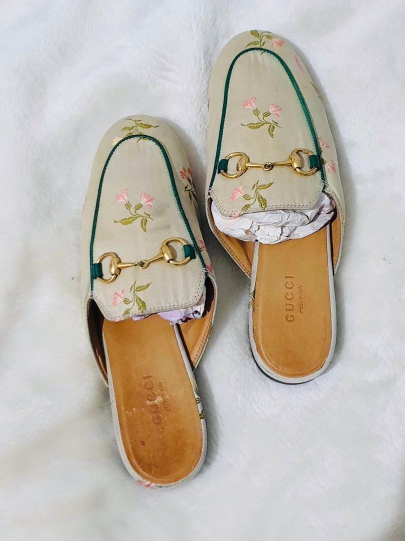 GUCCI Gucci Grey Canvas Princetown Mules SIZE 36 23.5 cm