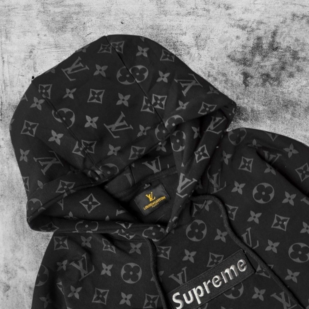 Supreme louis vuitton hoodie black and white sales