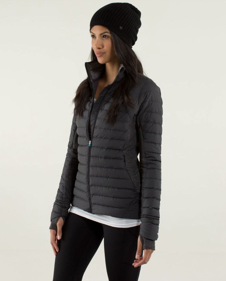 Lululemon Fluff Off 800 Fill Premium Goose Down Jacket Black Heathered Herringbone Heathered Black Designed for Run Women s Fashion Coats Jackets and Outerwear on Carousell