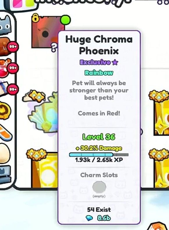 Pet Simulator 99- Rainbow Huge Chroma Phoenix (Red) (Category: In-Game Products) located in Manila. Submitted by killerxdl_l (Listing ID 1325171159, Image 1). Description: .
