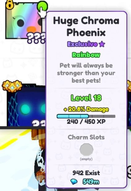 Pet Simulator 99- Rainbow Huge Chroma Phoenix (No Color (Category: In-Game Products) located in Manila. Submitted by killerxdl_l (Listing ID 1325275554, Image 1). Description: Price is Negotiable Lots of Freebies.