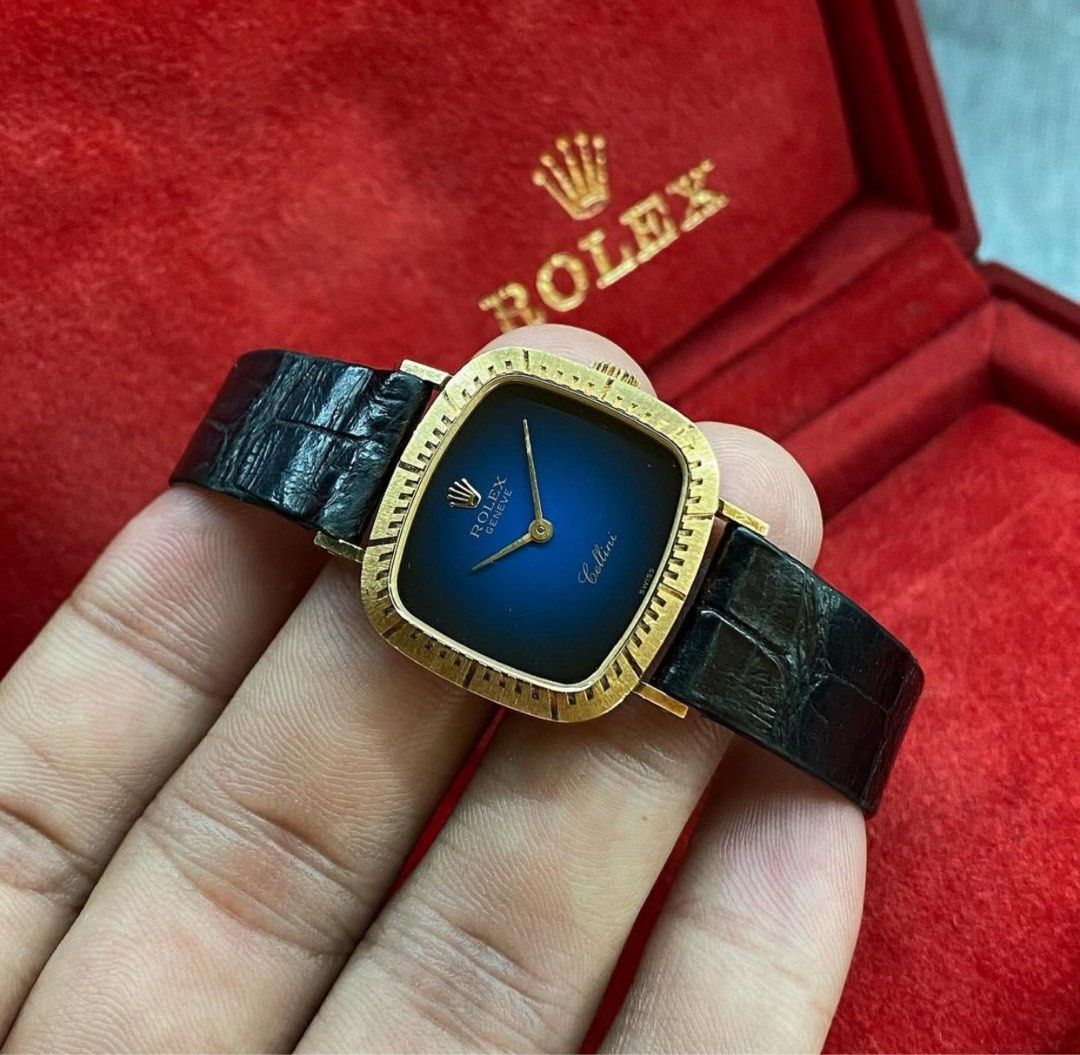 Rolex Cellini Ladies 4082 All Gold 18K Blue Dial Manual Movement Circa 1970 24mm