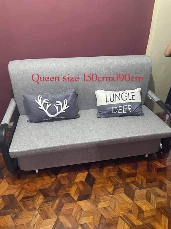 set sofa bed w/ foam en storage box (Category: Sofas) located in Manila. Submitted by saguittarian06 (Listing ID 1325249505, Image 2). Description: 🛋️ Set Sofa Bed w/foam & storage box🛏️ (Black frame) 🛒 DOUBLE 🛏️ Size: 120x190cm Color: Light Gray and Dark Gray 🛒 QUEEN 👑 Size: 150x190cm Color: Light Gray and Dark Gray Free Pillows Free assemble Free Delivery selected area Open for Reseller and Bulk order Direct message me for inquiries 📩 Sa