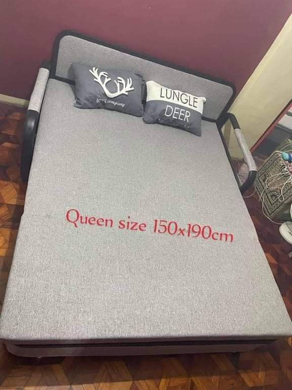 set sofa bed w/ foam en storage box (Category: Sofas) located in Manila. Submitted by saguittarian06 (Listing ID 1325249505, Image 1). Description: 🛋️ Set Sofa Bed w/foam & storage box🛏️ (Black frame) 🛒 DOUBLE 🛏️ Size: 120x190cm Color: Light Gray and Dark Gray 🛒 QUEEN 👑 Size: 150x190cm Color: Light Gray and Dark Gray Free Pillows Free assemble Free Delivery selected area Open for Reseller and Bulk order Direct message me for inquiries 📩 Sa