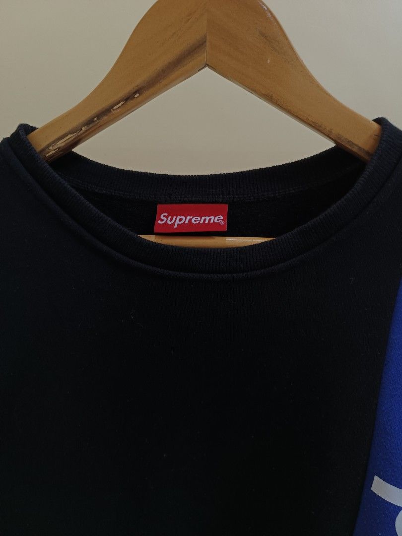 Supreme Panelled Crewneck Black Blue Men s Fashion Coats Jackets and Outerwear on Carousell