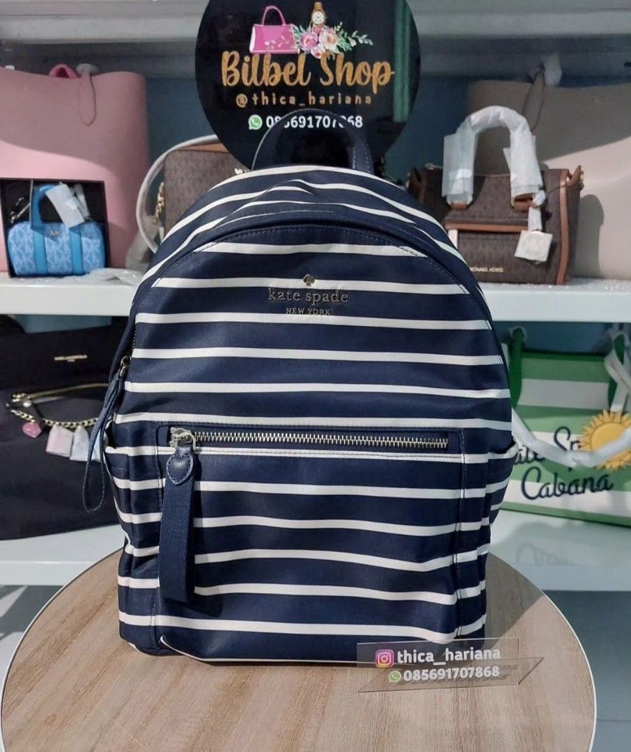 TAS KATE SPADE CHELSEA MEDIUM BACKPACK NYLON NAVY STRIPE NEW  display picture 3