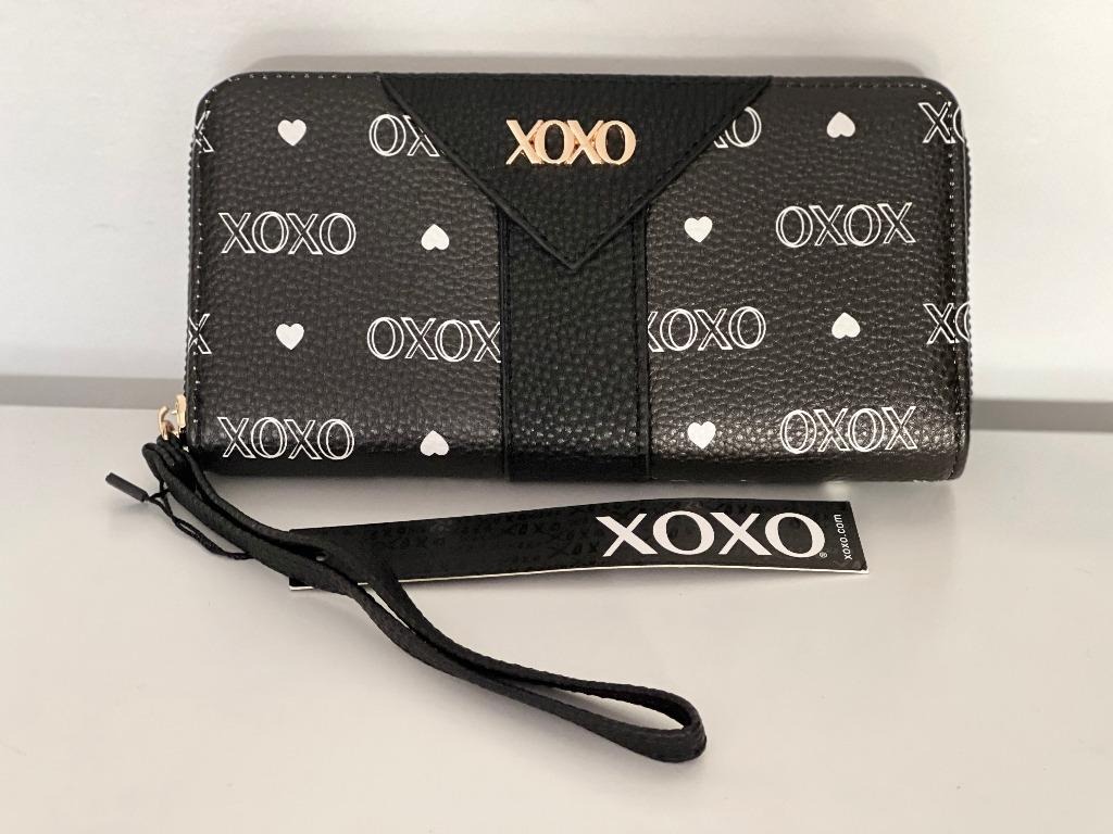XOXO BLACK WHITE DESIGNER LOGO ZIP AROUND CLUTCH WALLET WRISTLET Women s Fashion Bags Wallets Wallets Card holders on Carousell