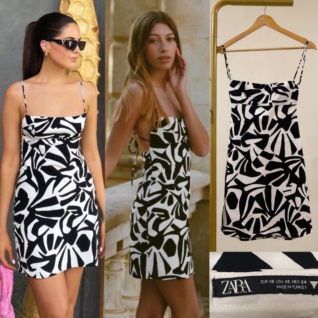 Zara Linen Blend Black White Printed Mini Dress Tie Back NWOT, Women's  Fashion, Dresses & Sets, Dresses on Carousell