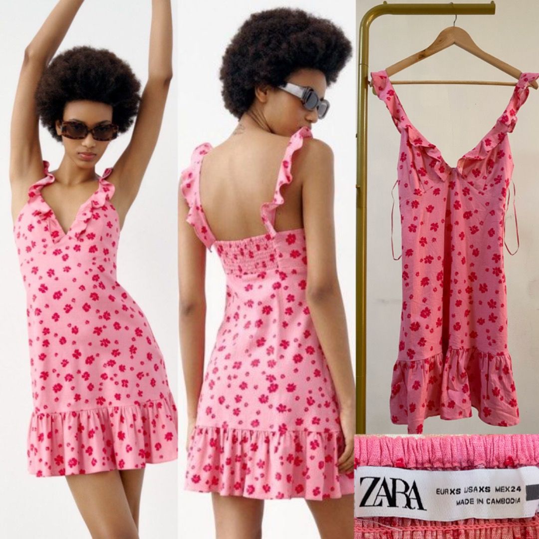 Zara Womens Linen Blend Floral Print Preppy Ruffle Hem Mini Dress Size MEDIUM NWOT Women s Fashion Dresses Sets Dresses on Carousell