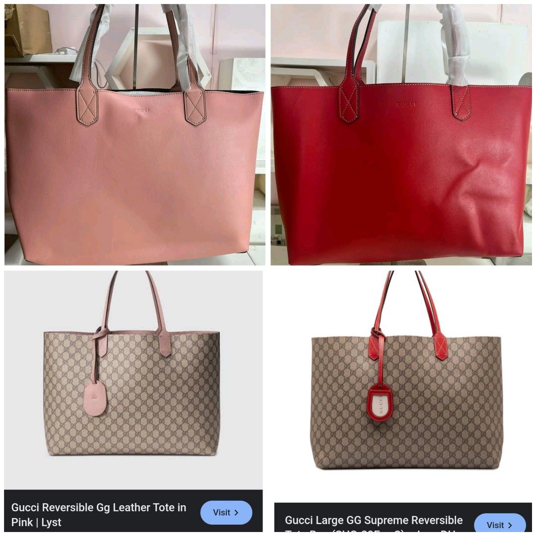43cm FIXEDPRICE RESELLERPRICE GG Reversible Tote Bag Pink Monogram Gucci Reversible Bag Red Tote Bag Lucky