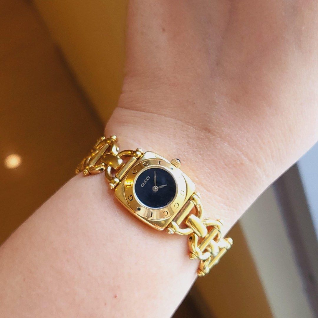 Authentic GUCC 6400L Black Gold Watch