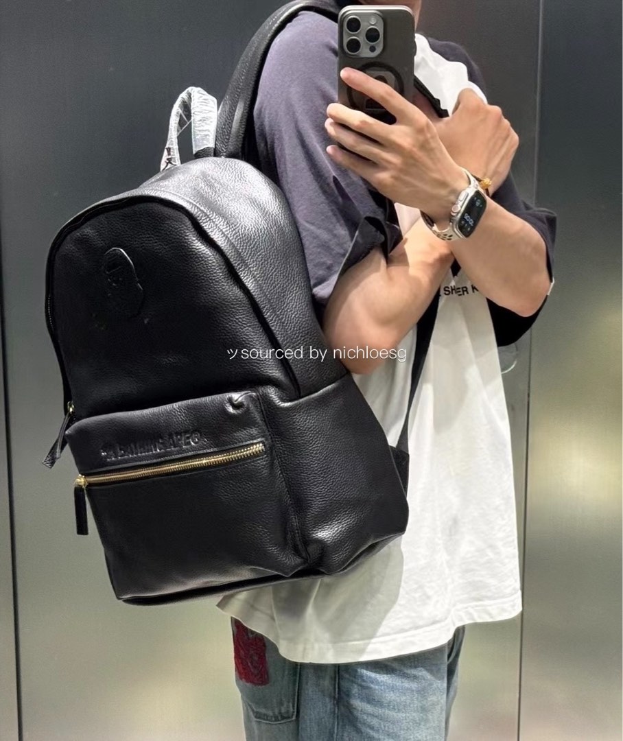 Bape leather backpack new arrivals