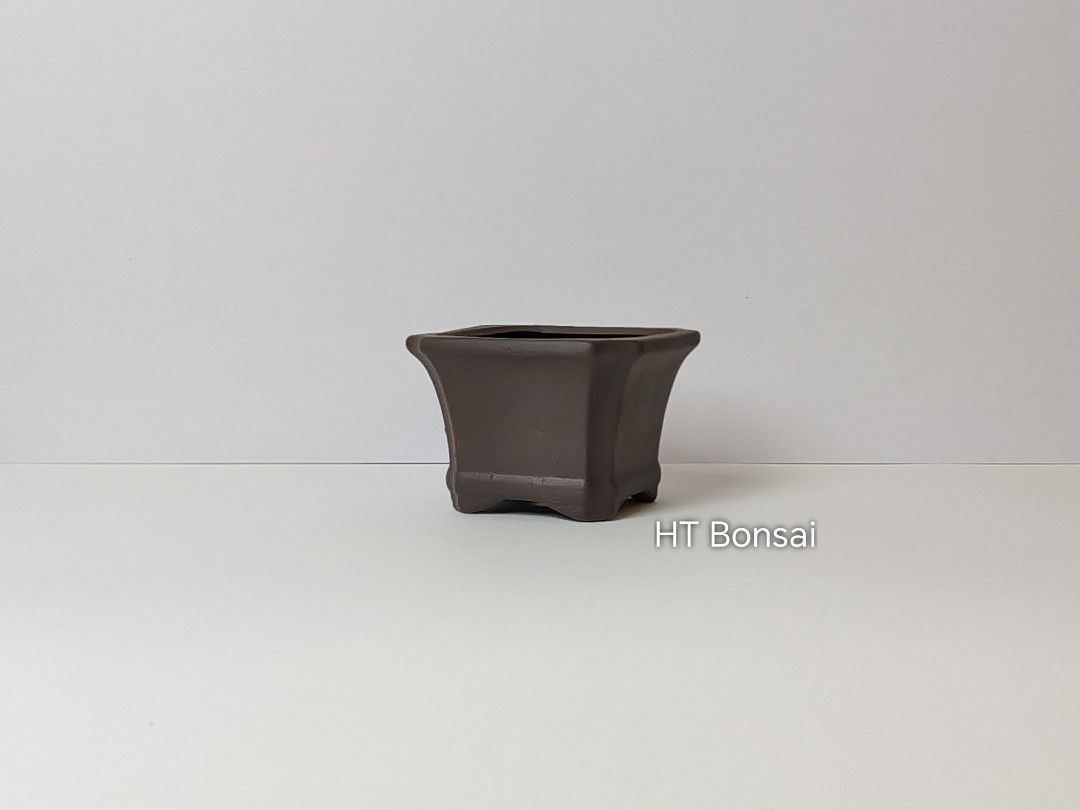 Pot à Bonsaï Shohin Carré Non émaillé - Dimensions 13,5x13,5x3,5 Cm, Pour Paysages, Neuf