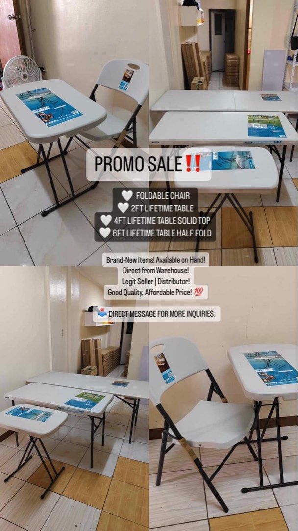 BRAND NEW LIFETIME TABLE / CHAIRS (Category: Other Kitchenware & Tableware) located in Manila. Submitted by zainabonlineshop (Listing ID 1325283154, Image 1). Description: Available on hand! Order now, deliver now! Cash on delivery add sf Delivery within the day from 9am-8pm DM FOR OTHER DETAILS AND FAST TRANSACTIONS!.