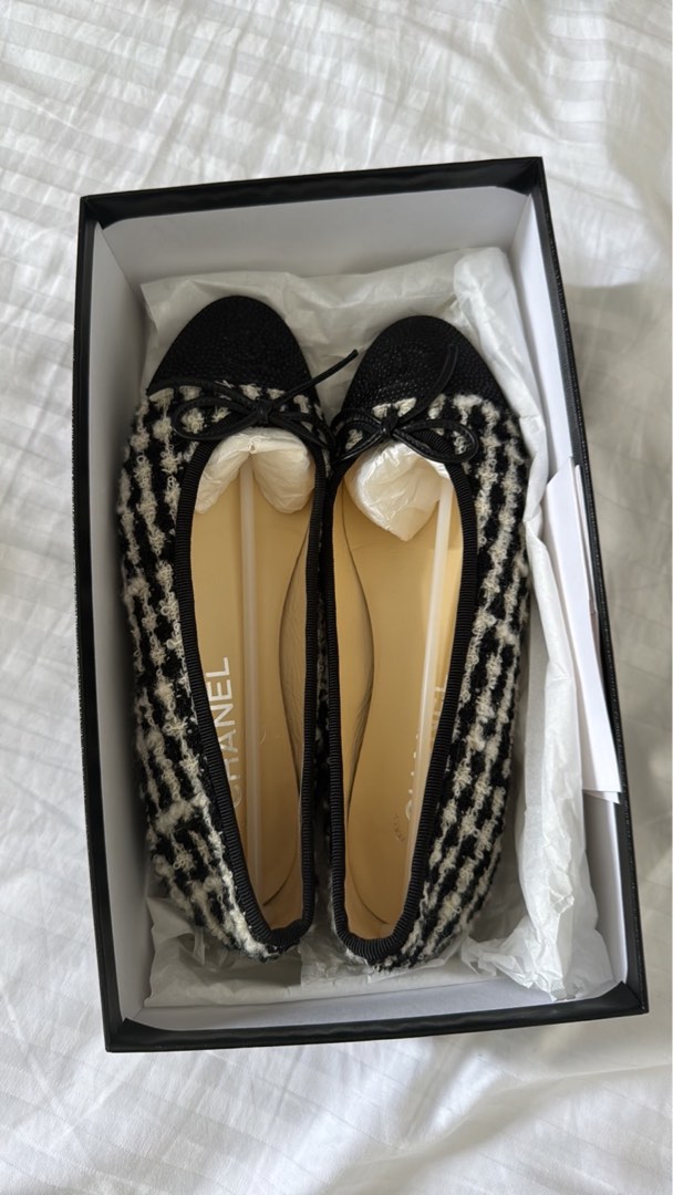 BALLET FLATS LIGHT YELLOW BLACK TWEED