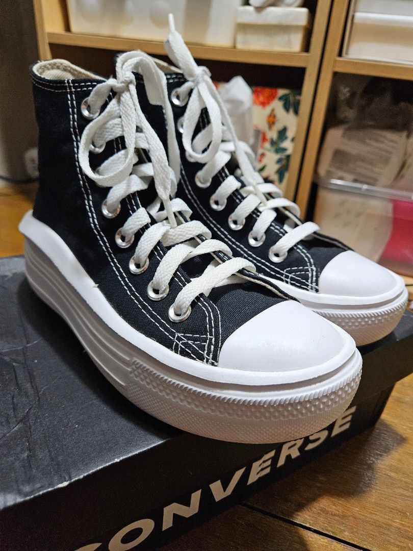 CONVERSE Chuck Taylor All Star Move Hi Women s Shoes Black White Women s Fashion Footwear Sneakers on Carousell