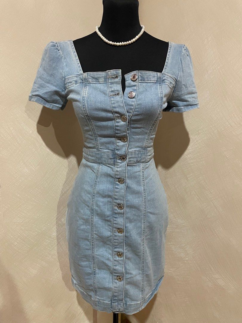 Denim co square neck collar denim dress not zara mango h&m, Women's  Fashion, Dresses & Sets, Dresses on Carousell
