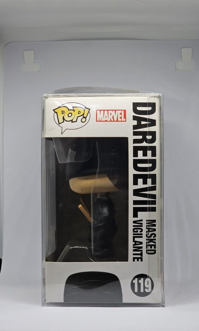 Funko Pop! Marvel - #119 Daredevil Masked Vigilante (Category: Designer & Blind Box Toys) located in San Juan City. Submitted by moon897 (Listing ID 1325446738, Image 2). Description: Daredevil: Masked Vigilante Funko Pop! Pop! Vinyl, Pop! Marvel, #119 Released: 2016 Hobbydb / Poppriceguide: Estimated @ 50USD Comes with protector (0.5mm Hard Clear PET plastic - Acid Free).