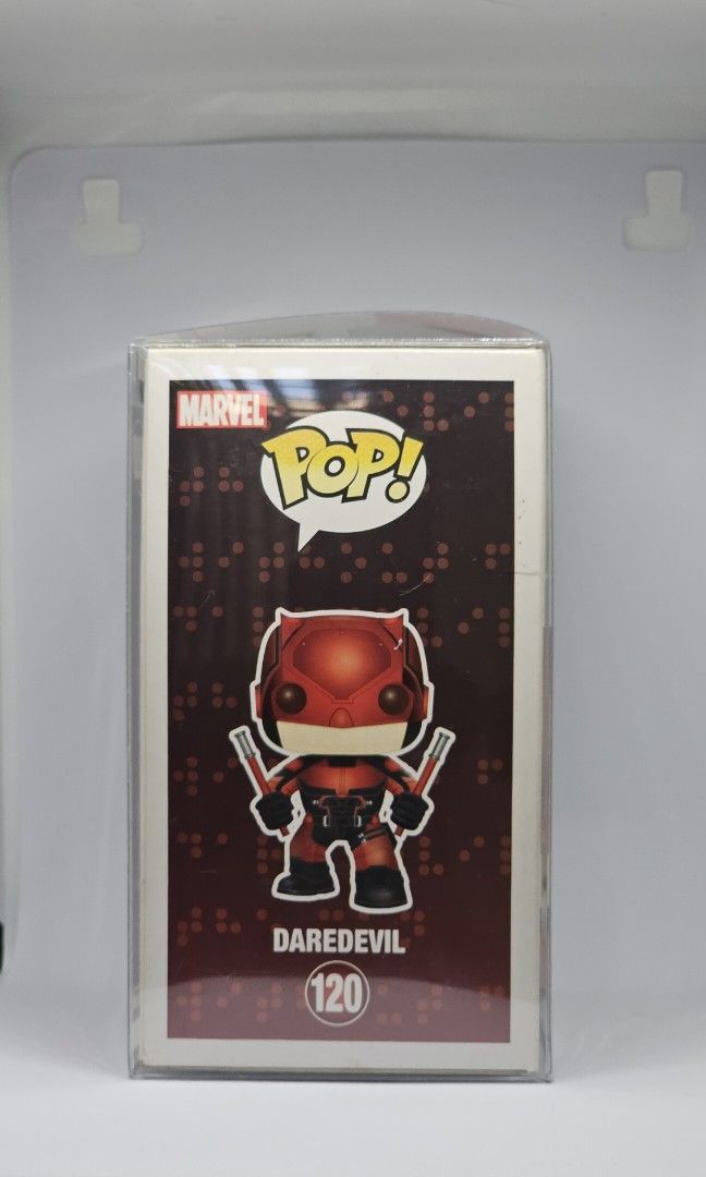 Funko Pop! Marvel - #120 Daredevil Masked Vigilante (Category: Figurines & Statues) located in San Juan City. Submitted by moon897 (Listing ID 1325446909, Image 3). Description: Daredevil Funko Pop! Pop! Vinyl, Pop! Marvel, #120 Released: 2016 Hobbydb / Poppriceguide: Estimated @ 42USD Comes with protector (0.5mm Hard Clear PET plastic - Acid Free).