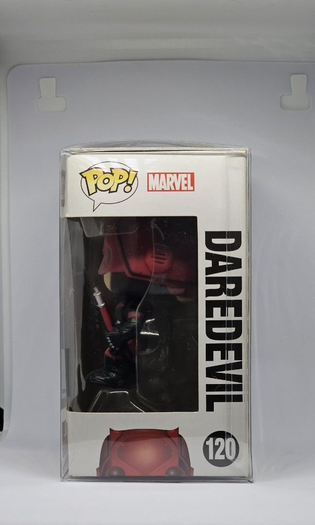 Funko Pop! Marvel - #120 Daredevil Masked Vigilante (Category: Figurines & Statues) located in San Juan City. Submitted by moon897 (Listing ID 1325446909, Image 2). Description: Daredevil Funko Pop! Pop! Vinyl, Pop! Marvel, #120 Released: 2016 Hobbydb / Poppriceguide: Estimated @ 42USD Comes with protector (0.5mm Hard Clear PET plastic - Acid Free).