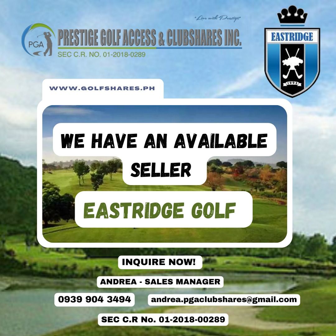 GOLF - PGA (Category: Golf) located in Muntinlupa City. Submitted by andrea.pgaclubshares (Listing ID 1325355127, Image 2). Description: Good day Golfers! We are looking for BUYER of the following shares. CAMP JOHN HAY GOLF EASTRIDGE GOLF Stay safe, while enjoying your game! ⛳ Thank you! #prestigegolfaccess #golfsharesph #pgaclubshares #livewithprestige.