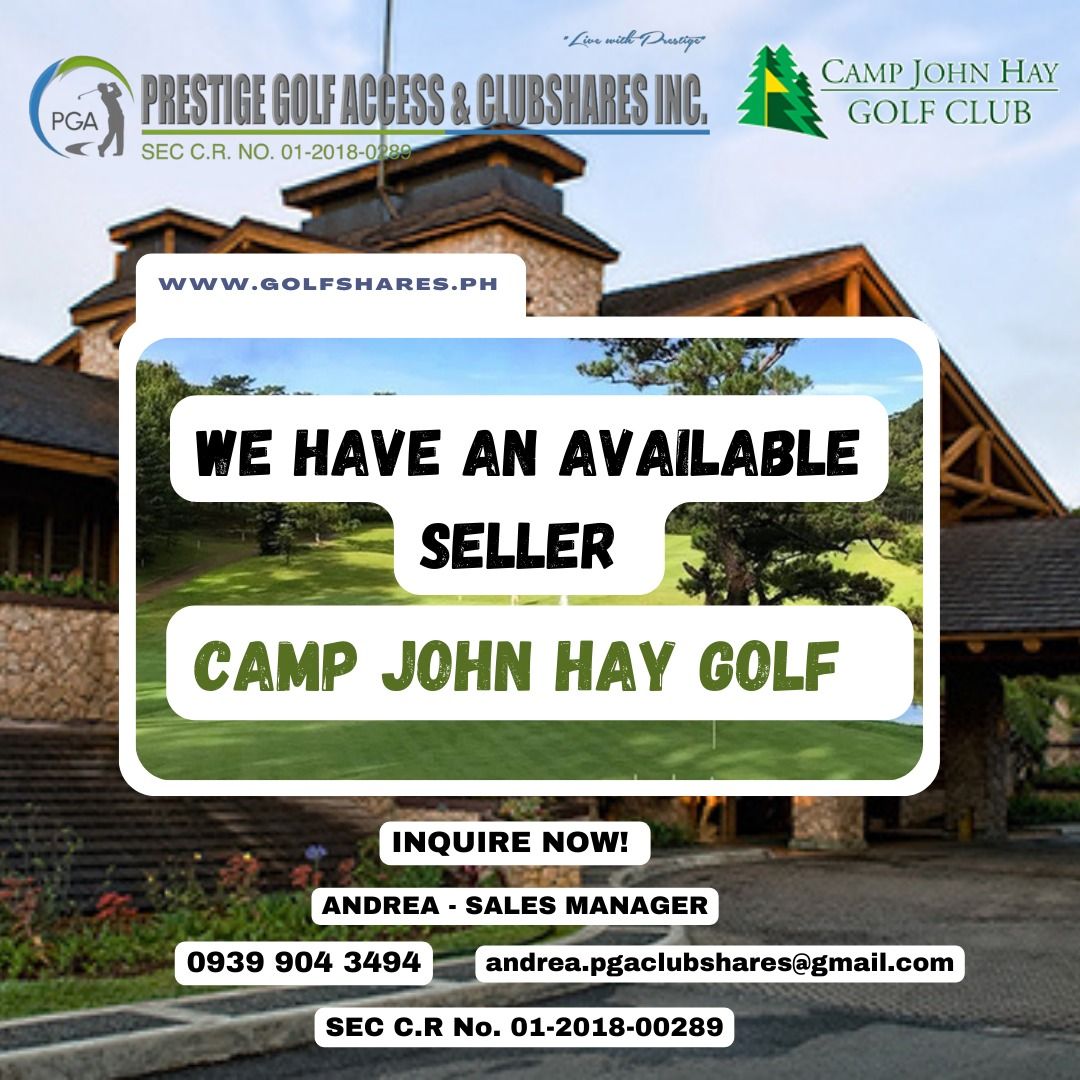 GOLF - PGA (Category: Golf) located in Muntinlupa City. Submitted by andrea.pgaclubshares (Listing ID 1325355127, Image 1). Description: Good day Golfers! We are looking for BUYER of the following shares. CAMP JOHN HAY GOLF EASTRIDGE GOLF Stay safe, while enjoying your game! ⛳ Thank you! #prestigegolfaccess #golfsharesph #pgaclubshares #livewithprestige.