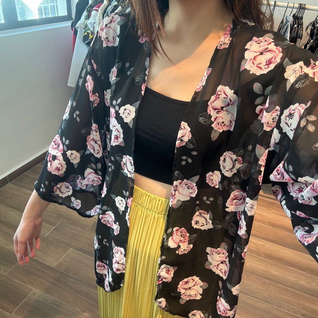 H M Floral Thin Material Beachwear Beach Cardigan Outerwear Kimono