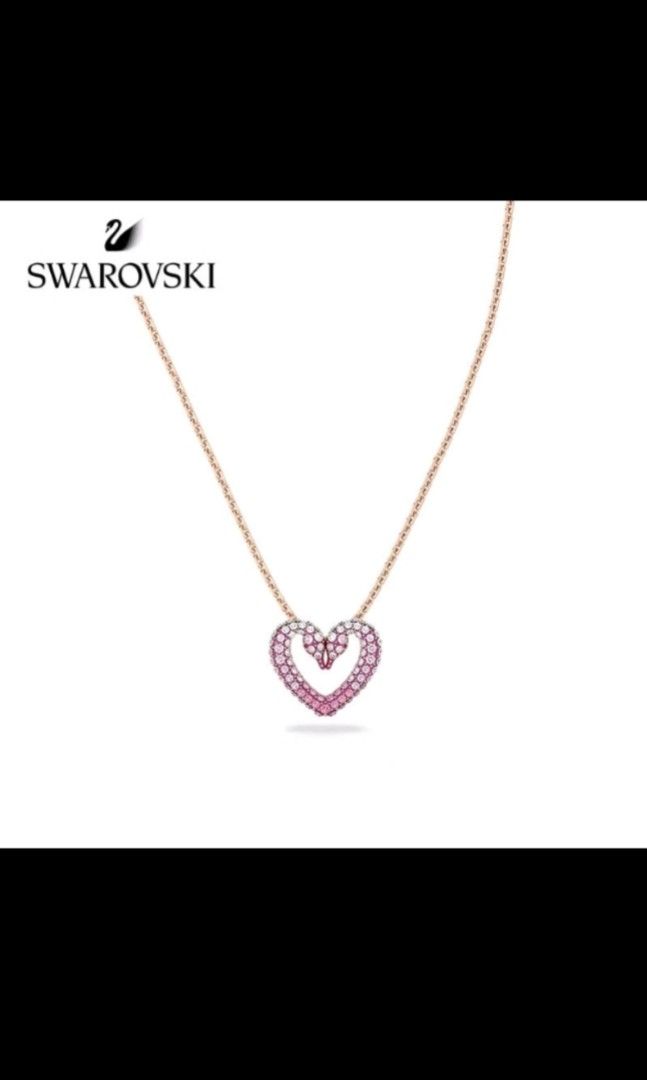 KEPT UNUSED - INTERLOCKING SWAN PINK SWAROVSKI HEART NECKLACE - WITH ...