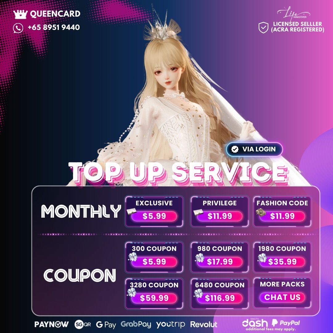 ✨Life Makeover Top Up Service | CHEAP COUPONS MEMBERSHIP || OFFICIAL CHEAP  FAST SECURE | QueenCard ❇️ LOGIN REQUIRED ❇️, Video Gaming, Gaming  Accessories, In-Game Products on Carousell