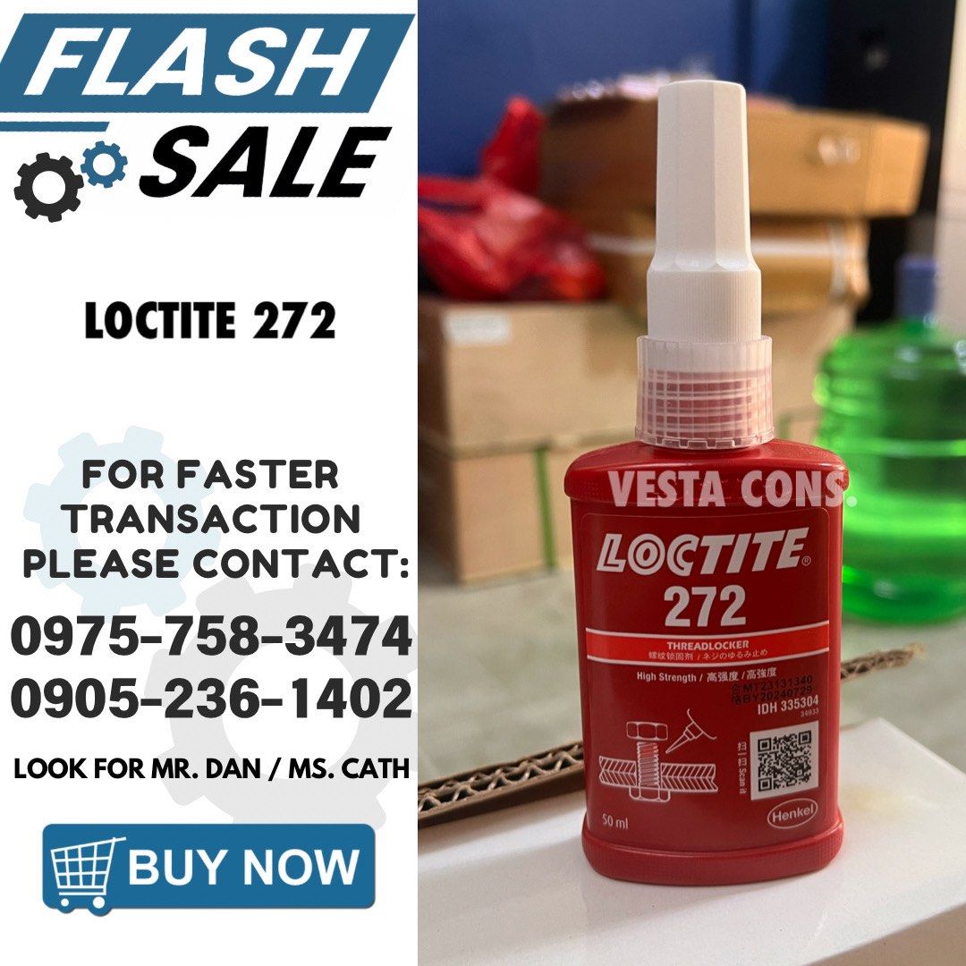 Loctite 272 (Category: Construction Tools & Equipment) located in Manila. Submitted by imdanpaolo10 (Listing ID 1325310793, Image 1). Description: FLASH SALE!! Loctite 272 For faster transaction please contact: Look for Mr. Dan/Ms. Cath OPEN FOR DELIVERY! Mode of payments •Bank Transfer •Gcash •Cash MESSAGE US NOW!.