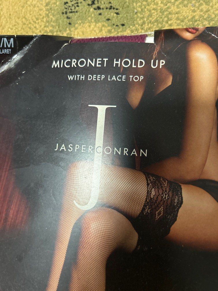 Maroon Jasper Conran micronet hold up witj deep lace Top stockings Women s Fashion Watches Accessories Socks Tights on Carousell