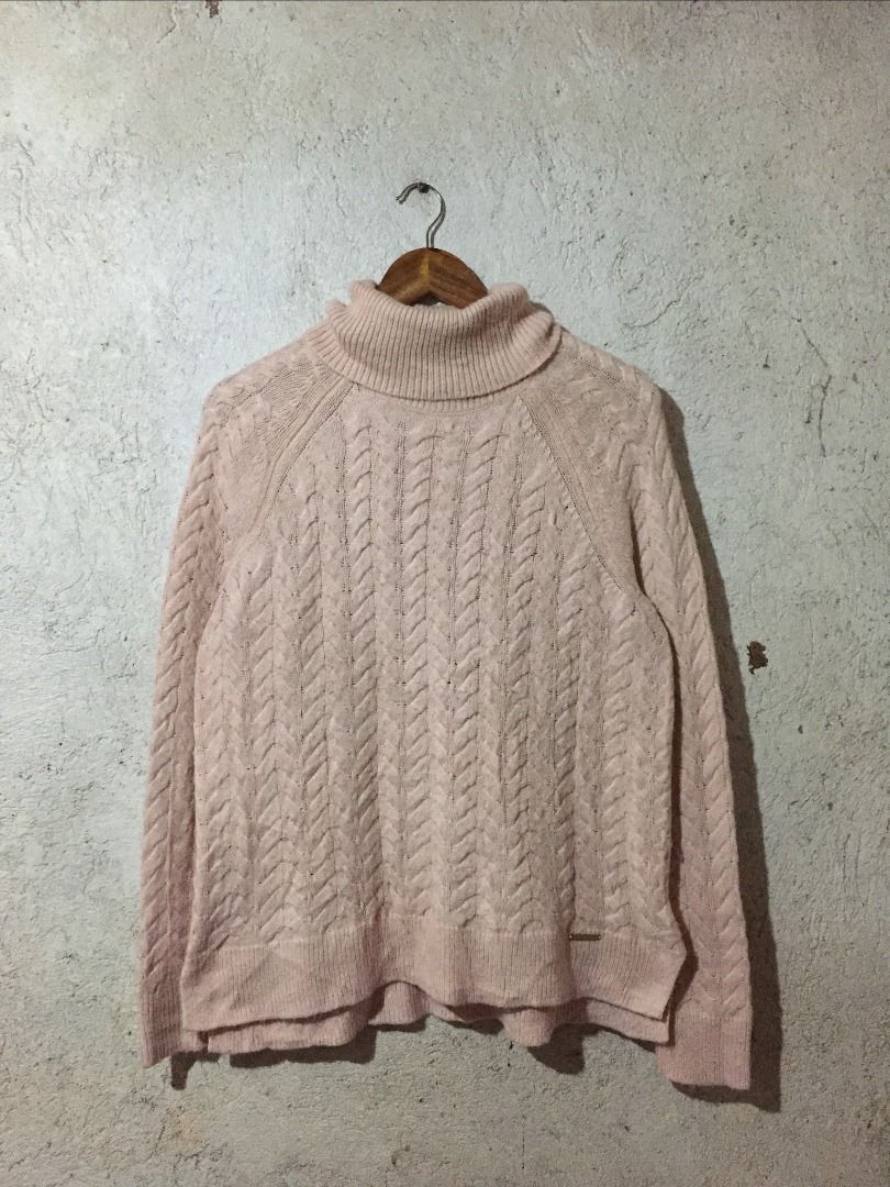 Michael Kors Chunky Sweater Top Womens Small Pink Cable Turtleneck Long Sleeve