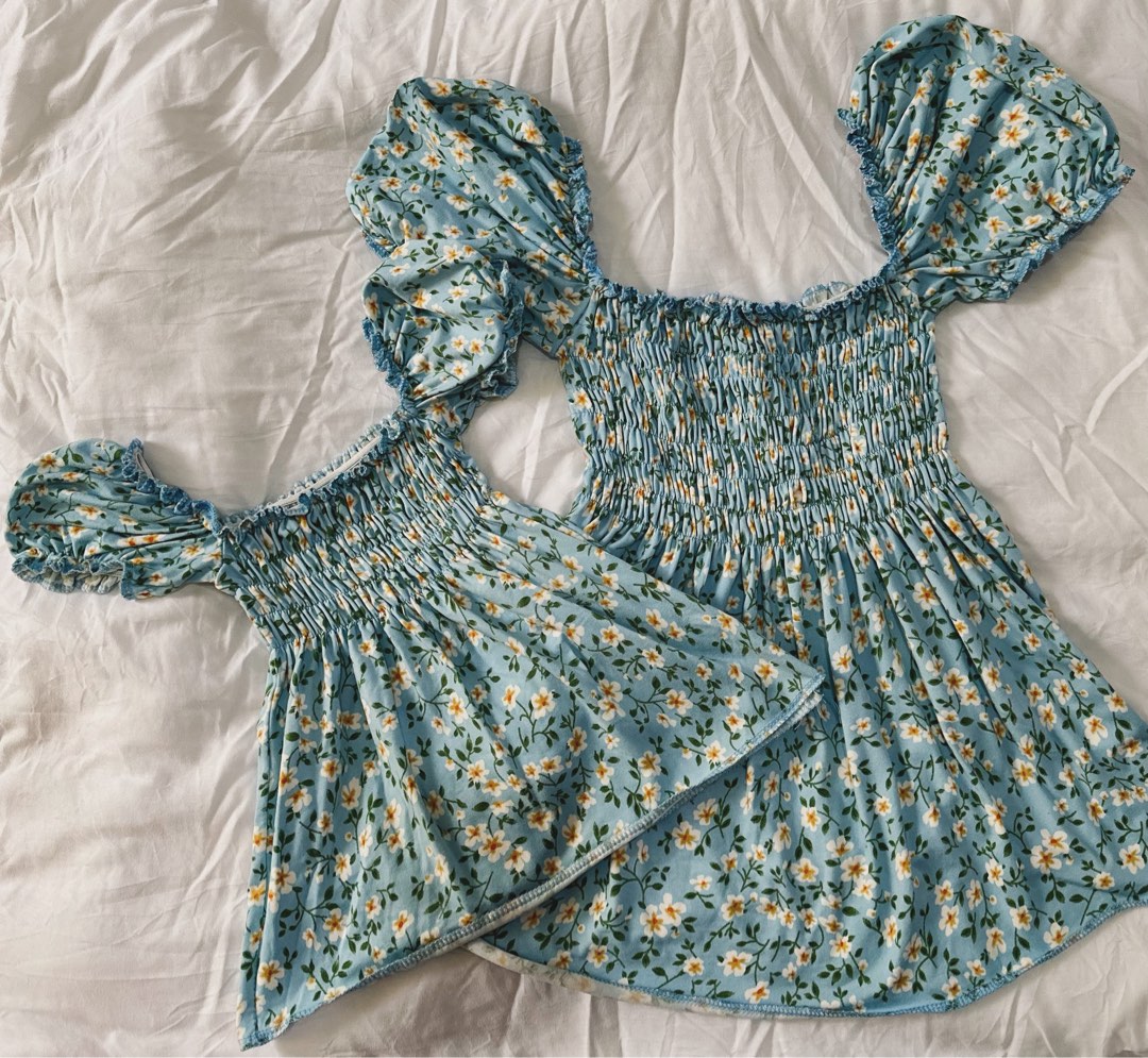 Sky blue Embroidery  top Twinning For Mother & Daughter (2 Pcs Combo)