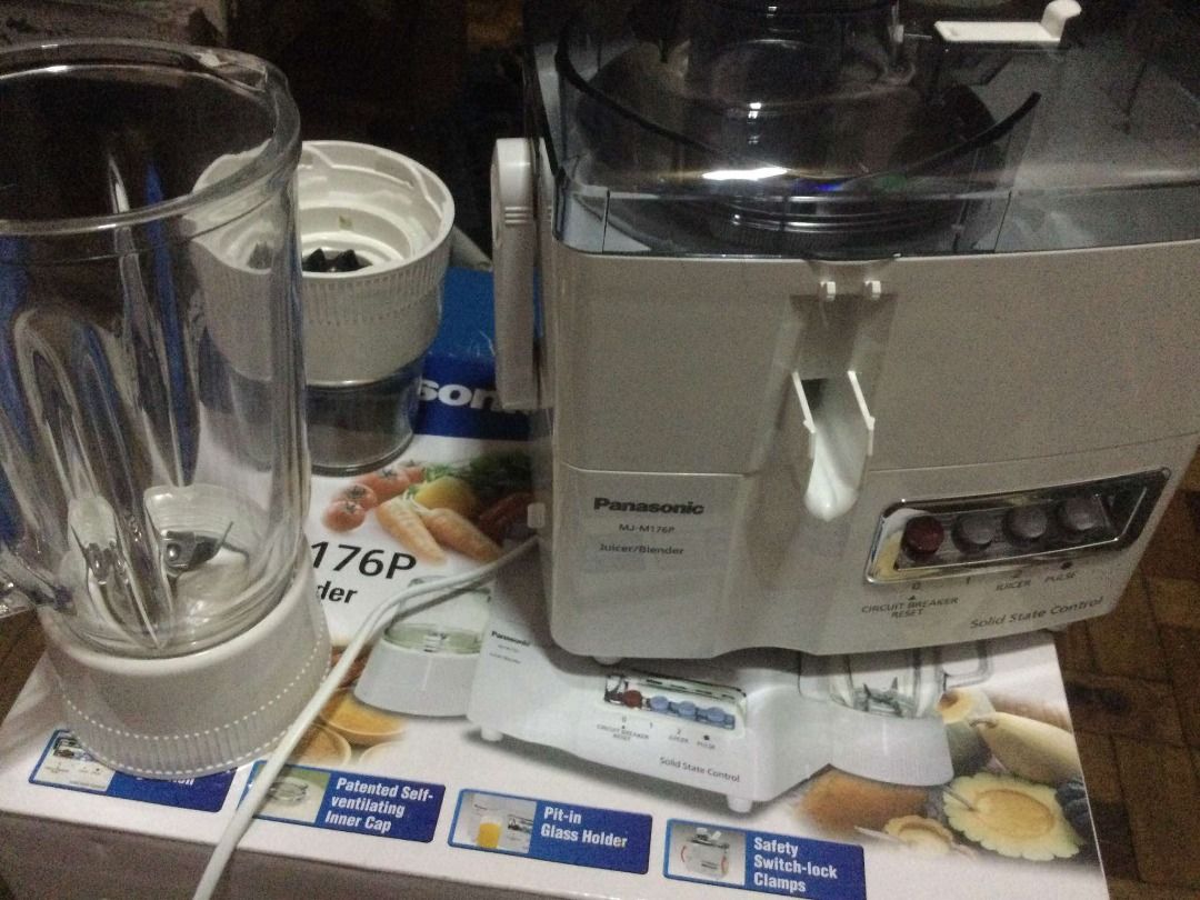 PANASONIC JUICER BLENDER MJ-M176PWSL (Category: Juicers, Blenders & Grinders) located in Manila. Submitted by kyleadrian38 (Listing ID 1325438584, Image 2). Description: 3-in-1 Functions (Juicer/Blender/Grinder) Full Metal Stainless Steel Spinner Titanium Saber Cutter Built-In Circuit Breaker with original manual Brandnew, never been used Box slightly damaged 4999 only .