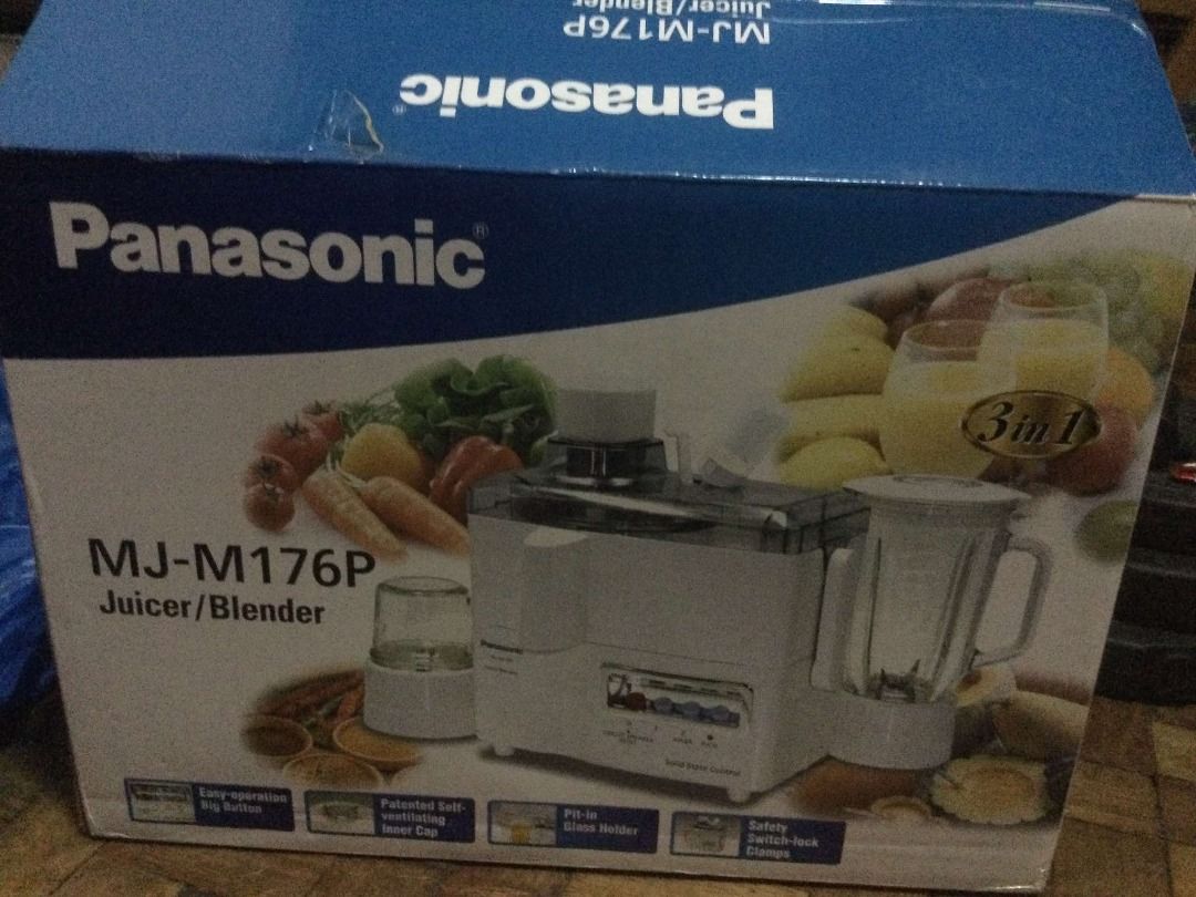 PANASONIC JUICER BLENDER MJ-M176PWSL (Category: Juicers, Blenders & Grinders) located in Manila. Submitted by kyleadrian38 (Listing ID 1325438584, Image 1). Description: 3-in-1 Functions (Juicer/Blender/Grinder) Full Metal Stainless Steel Spinner Titanium Saber Cutter Built-In Circuit Breaker with original manual Brandnew, never been used Box slightly damaged 4999 only .
