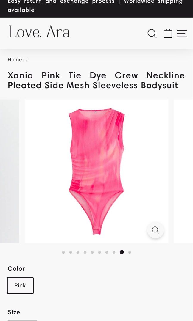 Pink Tie Dye Pleated side mesh Bodysuit (Category: Blouses) located in Paranaque City. Submitted by stphraynes (Listing ID 1325291883, Image 2). Description: Love Ara - Pink Tie Dye Pleated Bodysuit - Brand new (finit lang :)) - Size: Medium .