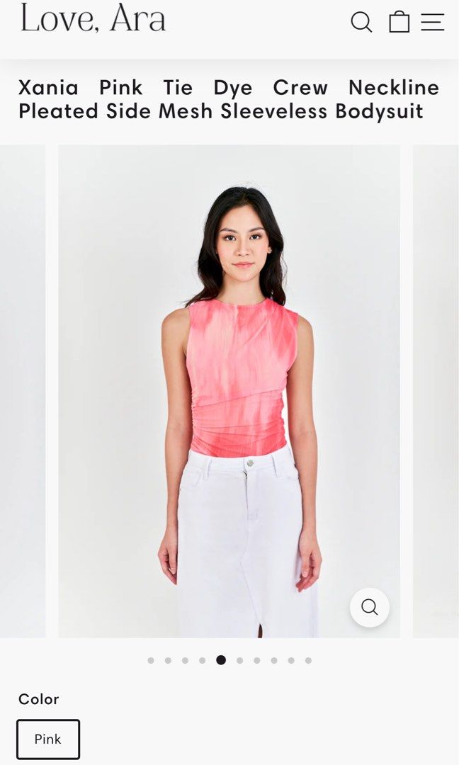 Pink Tie Dye Pleated side mesh Bodysuit (Category: Blouses) located in Paranaque City. Submitted by stphraynes (Listing ID 1325291883, Image 3). Description: Love Ara - Pink Tie Dye Pleated Bodysuit - Brand new (finit lang :)) - Size: Medium .