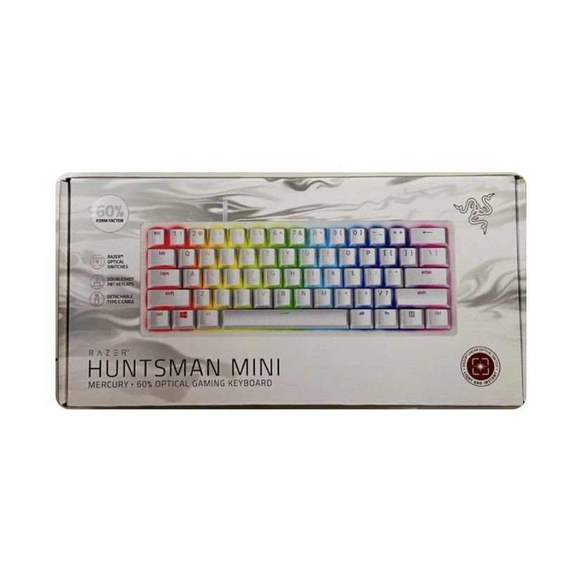 RAZER Huntsman Mini Gaming Keyboard Mercury (Red Linear Optical Switch) (Category: Computer Keyboard) located in Manila. Submitted by mdc.25 (Listing ID 1324977580, Image 2). Description: (ACTUAL PHOTOS) Razer Huntsman Mini 60% Gaming Keyboard Mercury (Red Linear Optical Switch) - Wired - Complete W/ BOX - LP posted; DM if sure buyer Bought for Php5,950 @ DATABLITZ Conditions/Issues: Lightly used but w/ minor dents on the lower corners barely not