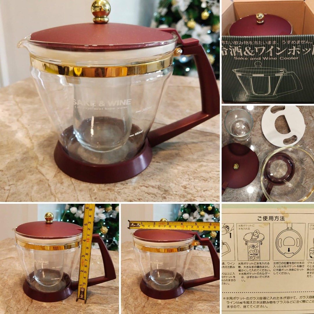 Sake and Wine Cooler (Category: Food Organization & Storage) located in San Pablo. Submitted by lamujer_stonewareph (Listing ID 1325407403, Image 1). Description: Made of glass Cooler with strainer inside Plastic Handle Brand new Unused.