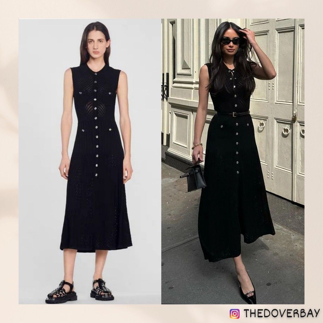 sandro tuileries pointelle knit dress Sandro Tuileries Pointelle black Knit Dress, Women's Fashion, Dresses &  Sets, Dresses on Carousell