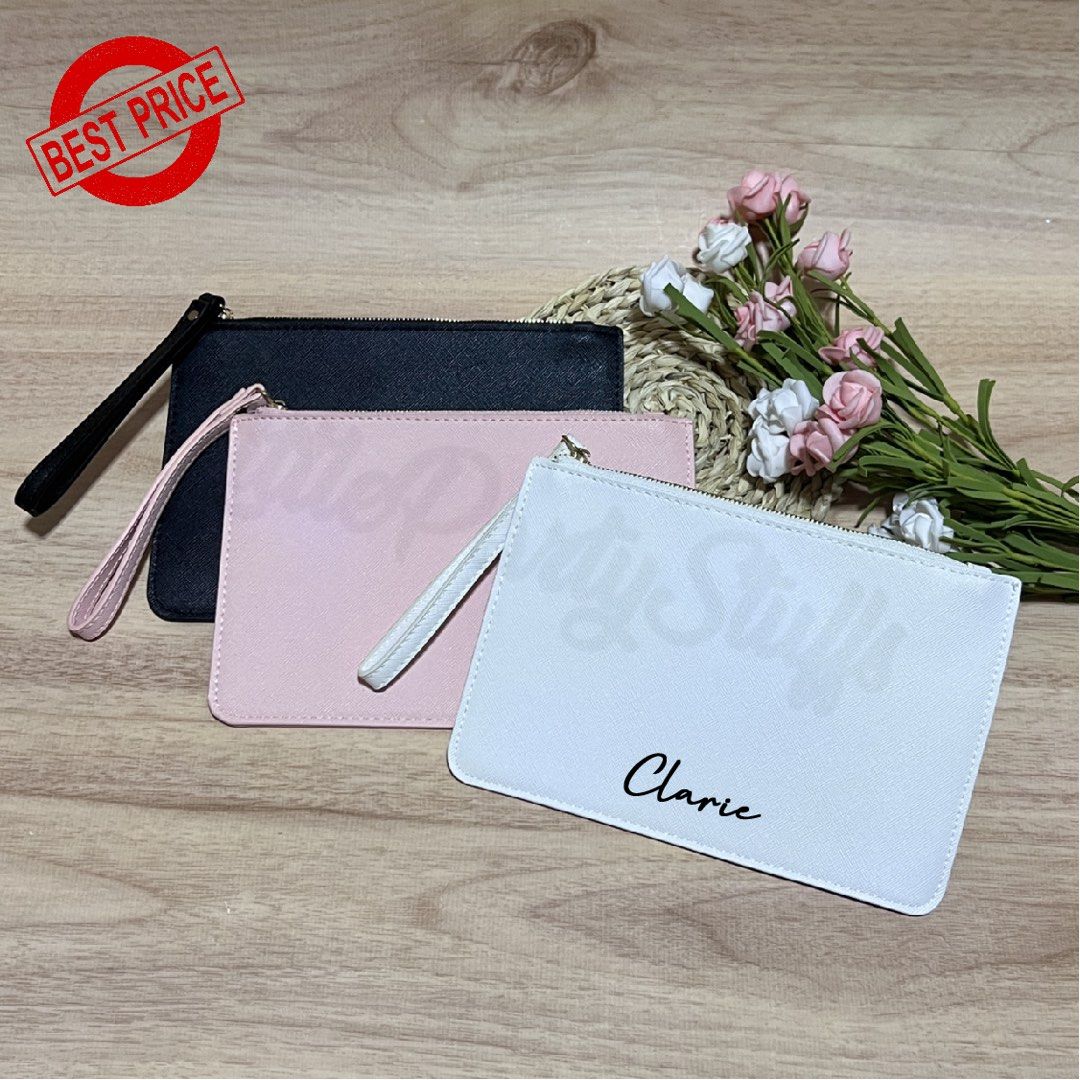 SG INSTOCK Brand New Customize Personalize Name Saffiano Leather Clutch Bag Gift Set