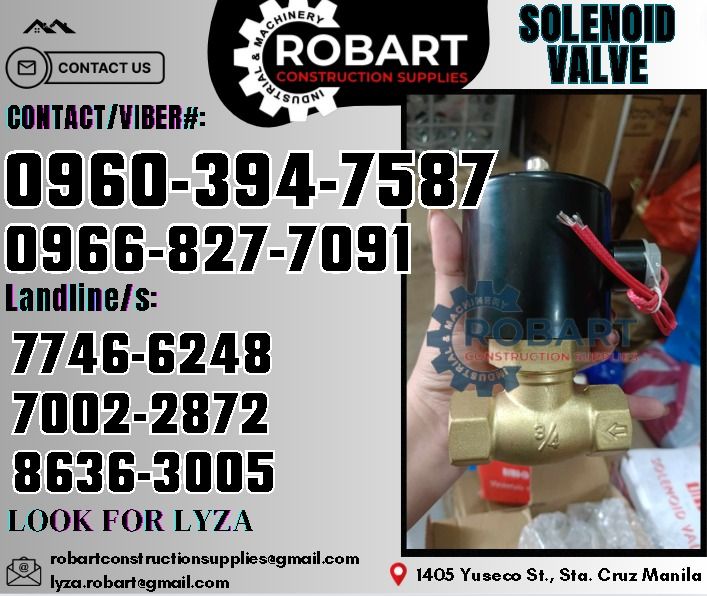 Solenoid Valve (Category: Construction Tools & Equipment) located in Manila. Submitted by lyzarobart1999 (Listing ID 1325342228, Image 1). Description: Solenoid Valve Size: 3/4" Model: US-20 Brand: Uni-D 𝑹𝑶𝑩𝑨𝑹𝑻 𝑪𝑶𝑵𝑺𝑻𝑹𝑼𝑪𝑻𝑰𝑶𝑵 𝑺𝑼𝑷𝑷𝑳𝑰𝑬𝑺 𝒪𝒻𝒻𝒾𝒸𝑒 𝒜𝒹𝒹𝓇𝑒𝓈𝓈: 𝟣𝟦𝟢𝟧 𝒴𝓊𝓈𝑒𝒸𝑜 𝒮𝓉. 𝒮𝓉𝒶 𝒞𝓇𝓊𝓏 𝑀𝒶𝓃𝒾𝓁𝒶 ꜱᴇɴᴅ ᴜꜱ ᴍᴇꜱꜱᴀɢᴇ ꜰᴏʀ ɪɴQᴜɪʀɪᴇꜱ ‼️ ‼️ ɢʟᴏʙᴇ: (0966-827-7091) ꜱᴍʀᴛ - (0960-394-7587) ᴠɪʙʀ - (0960-394-7587) 