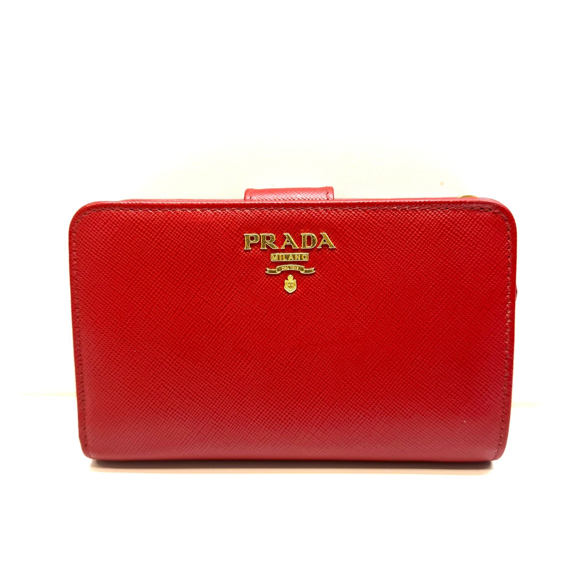 THP-Prada 1ML225 Saffiano Metal Red Leather Wallet, Luxury, Bags