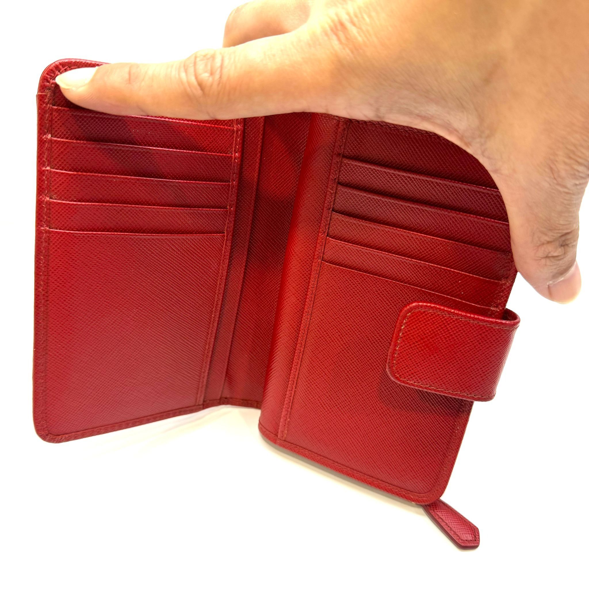THP-Prada 1ML225 Saffiano Metal Red Leather Wallet, Luxury, Bags 