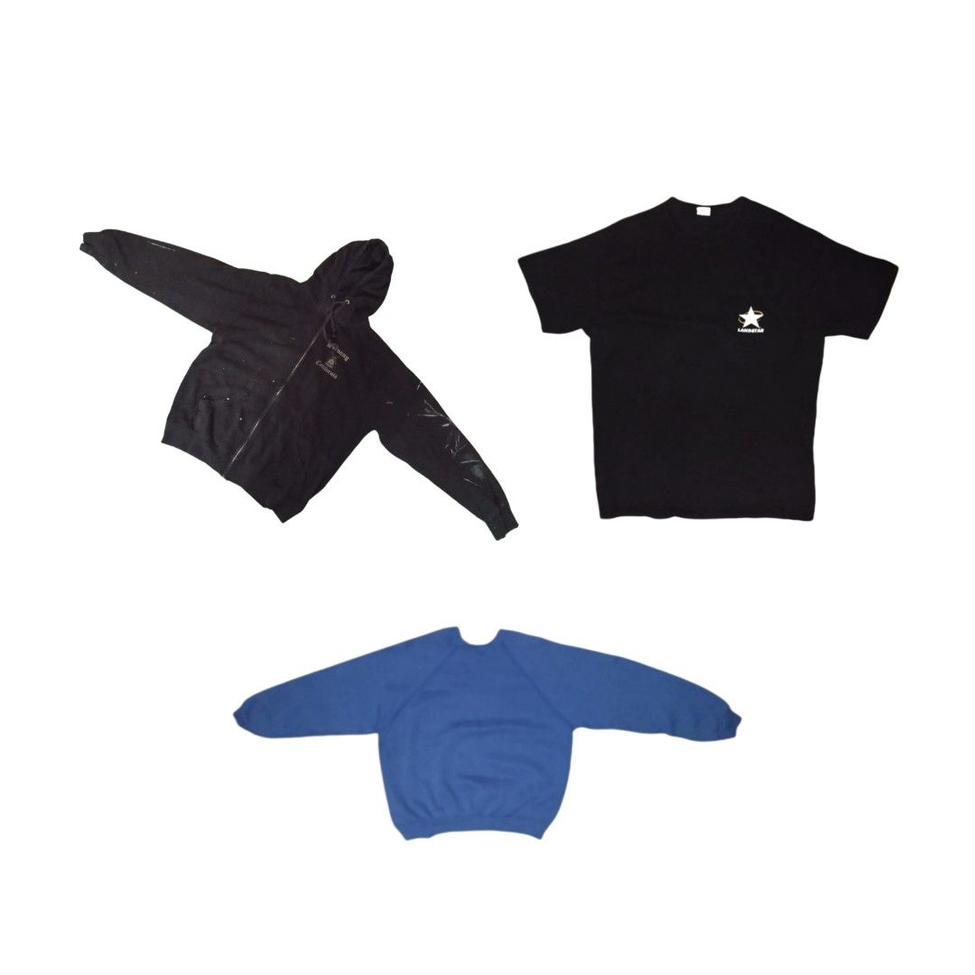 Thrifted Bundle | Graphic T-shirts, Sweater and Jacket (Category: Tshirts & Polo Shirts ) located in Taguig. Submitted by tiagongaky55822 (Listing ID 1325158007, Image 1). Description: Thrifted Clothes in bundle. All Size M ( interchangable with L) Dimensions on the pictures. Payment first and Shipping fee is shouldered by buyer :> Payment thru GCASH. Delivery Options: - lalamove - grab - j&t.