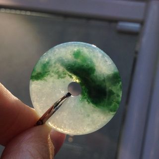 A Jade Jadeite Old Mine Ice Flower Green Ping'an Pendant with 925 Silver Clasp, Diameter 31 x 5mm, Comes with Hong Kong Authentication Certificate64235022220547110