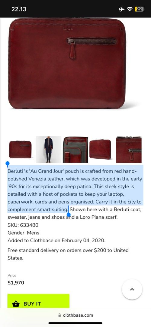 Berluti Au Grand Jour Polished Leather Portfolio Red Clutch, Men's